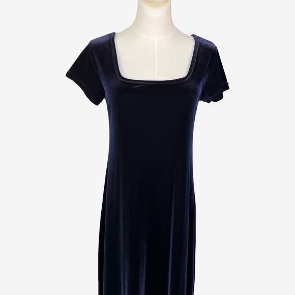 Walter Collection Petites Velvet Maxi Dress Navy Blue Short Sleeve Size M - Picture 2 of 8